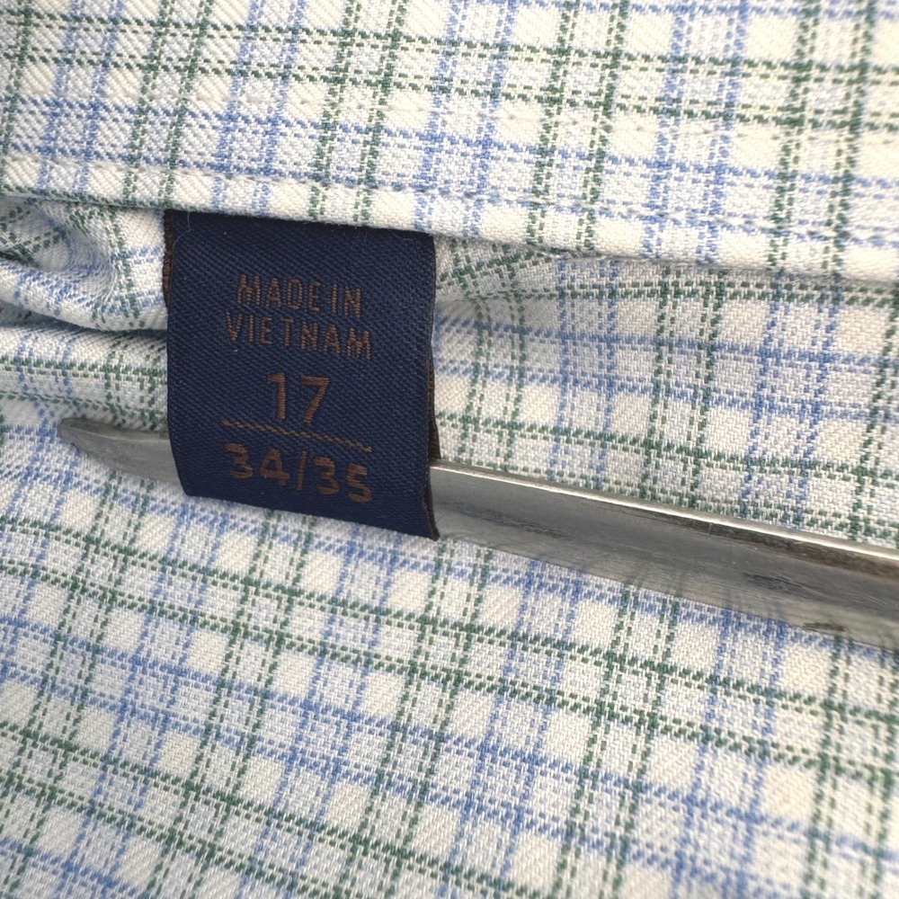 David Donahue Button Dress Shirt Sz 17 34/35 Blue Green Reg Fit Tattersall Check - Picture 8 of 10